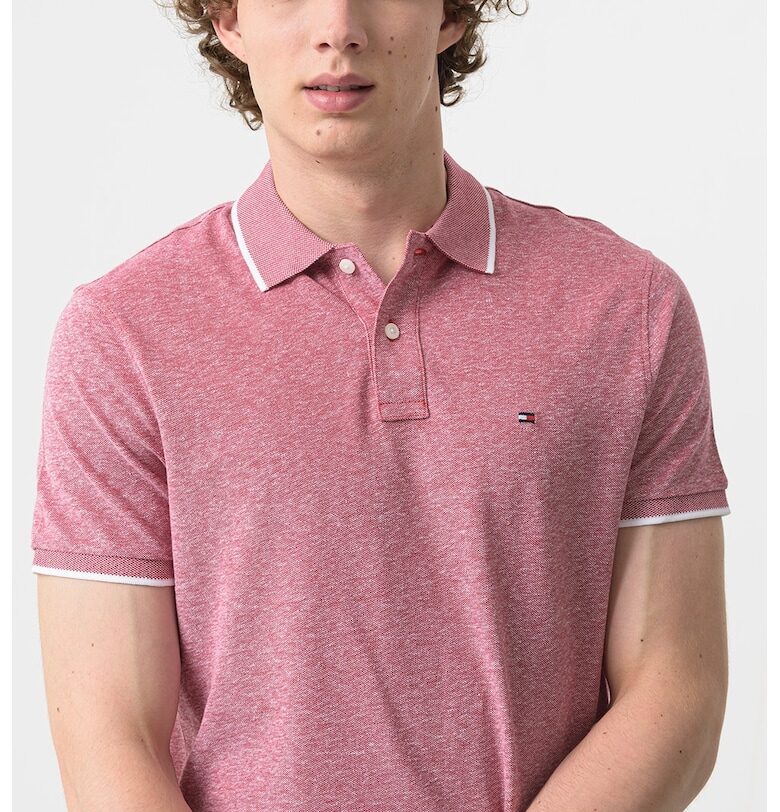 Тениска с лен с яка - Бледочервен Tommy Hilfiger