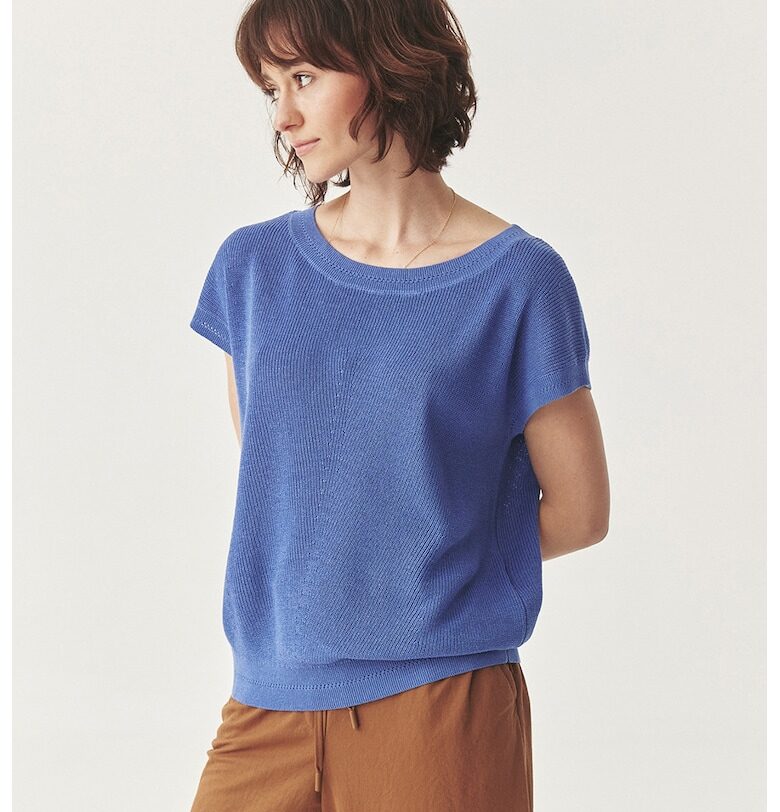 Тениска с лиосел и лен - Индигово синьо Tatuum