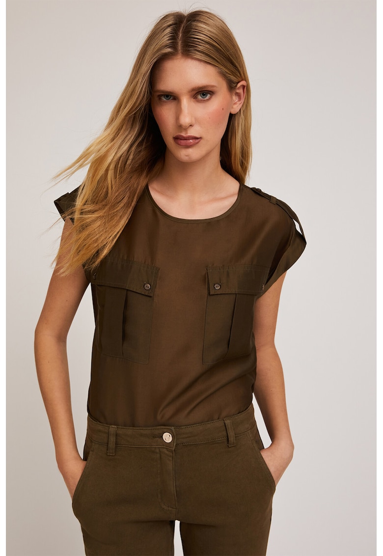 Тениска с лиосел и предни джобове - Кафяв Motivi