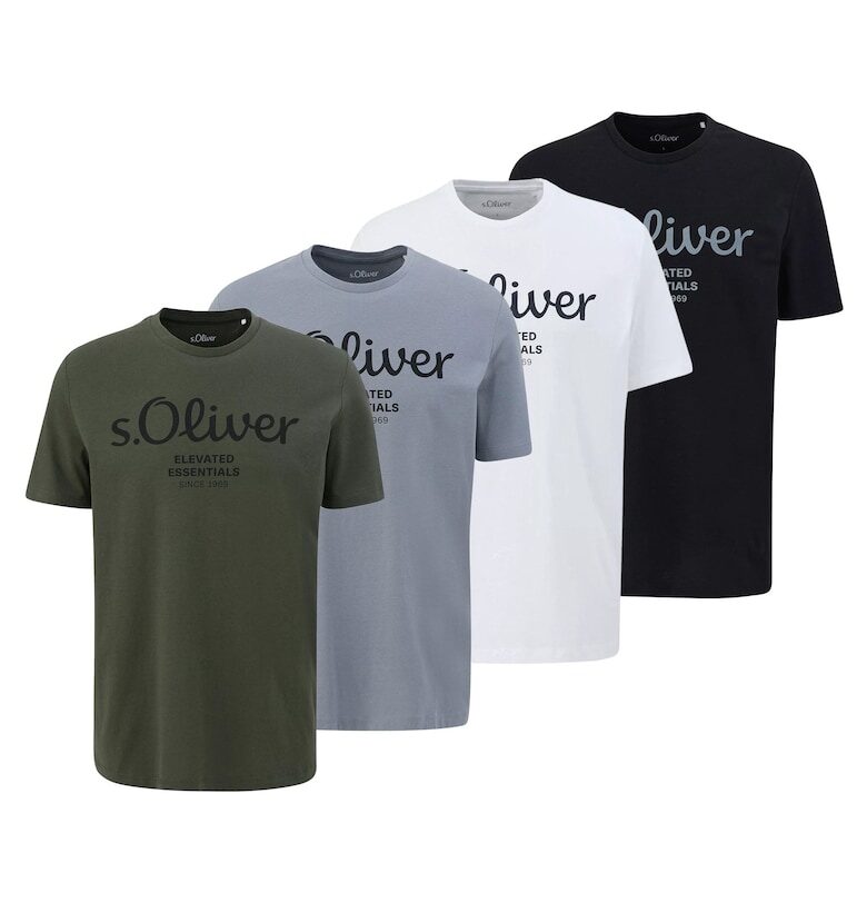 Тениска с лого - 4 броя - Бял/Черен/Тъмнозелен sOliver