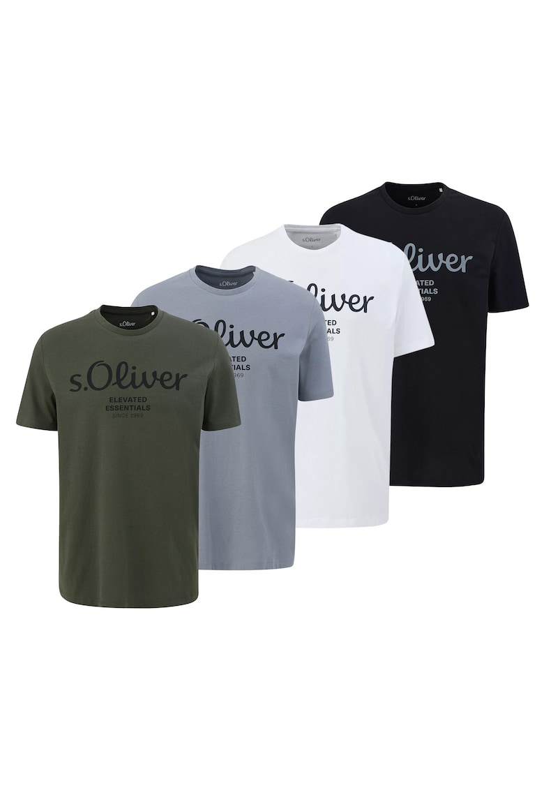 Тениска с лого - 4 броя - Бял/Черен/Тъмнозелен sOliver