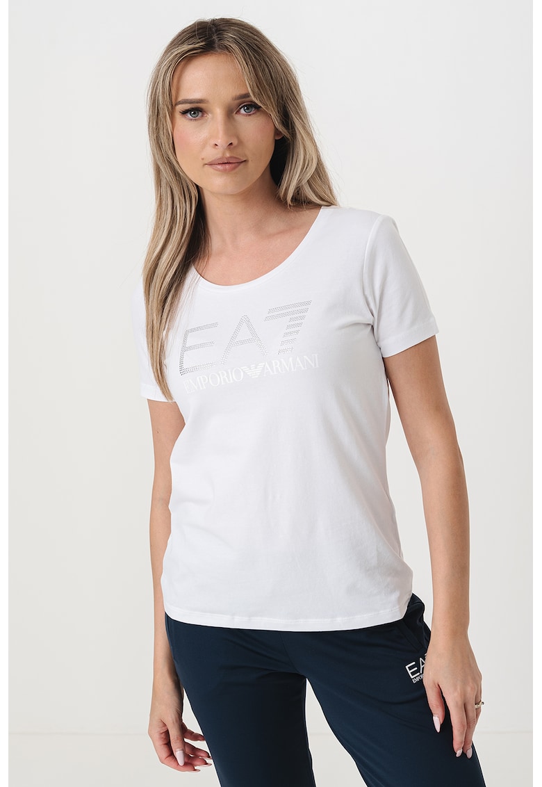 Тениска с лого - Бял/Сребрист EA7
