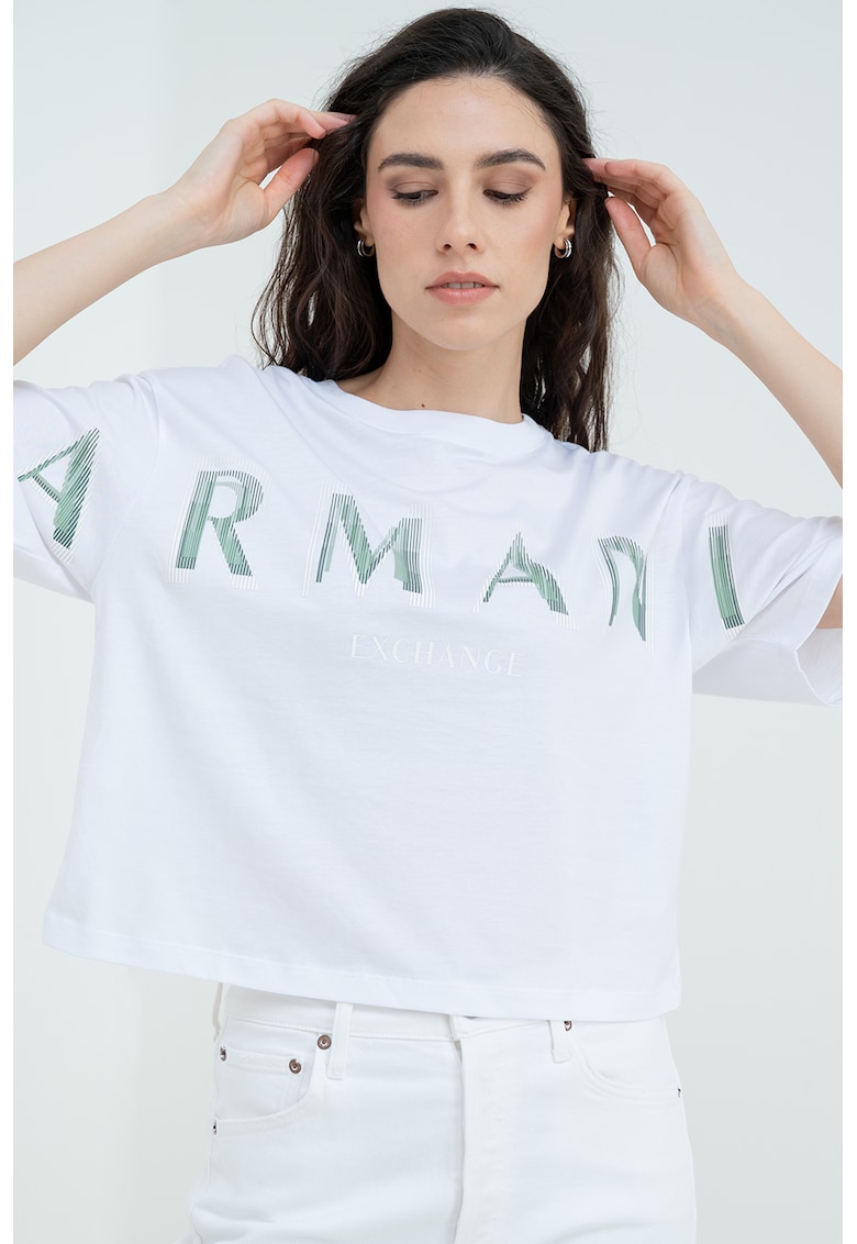 Тениска с лого - Зелен/Слонова кост ARMANI EXCHANGE