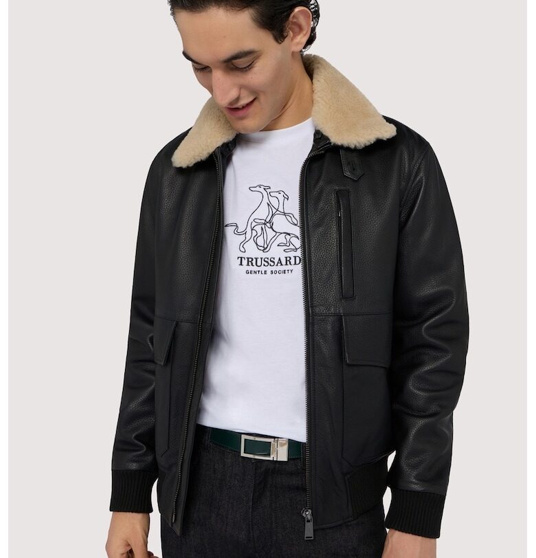 Тениска с лого - Избеляло черно/Бял Trussardi