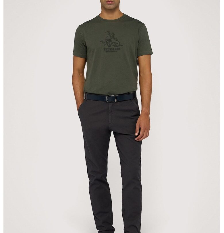 Тениска с лого - Избеляло черно/Папратово зелено Trussardi