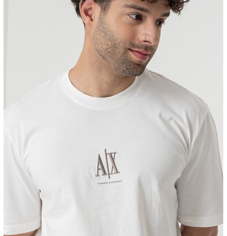 Тениска с лого - Светло кафяво/Мръснобял ARMANI EXCHANGE