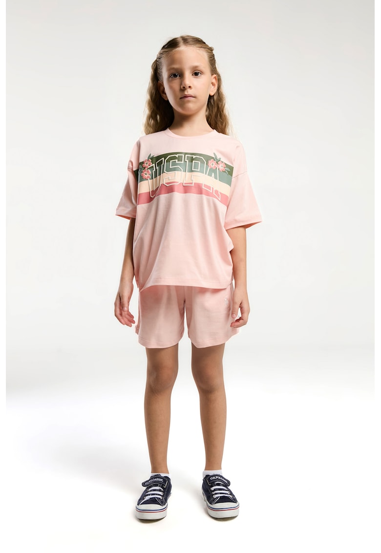 Тениска с лого и шорти - Прашно розово US Polo Assn