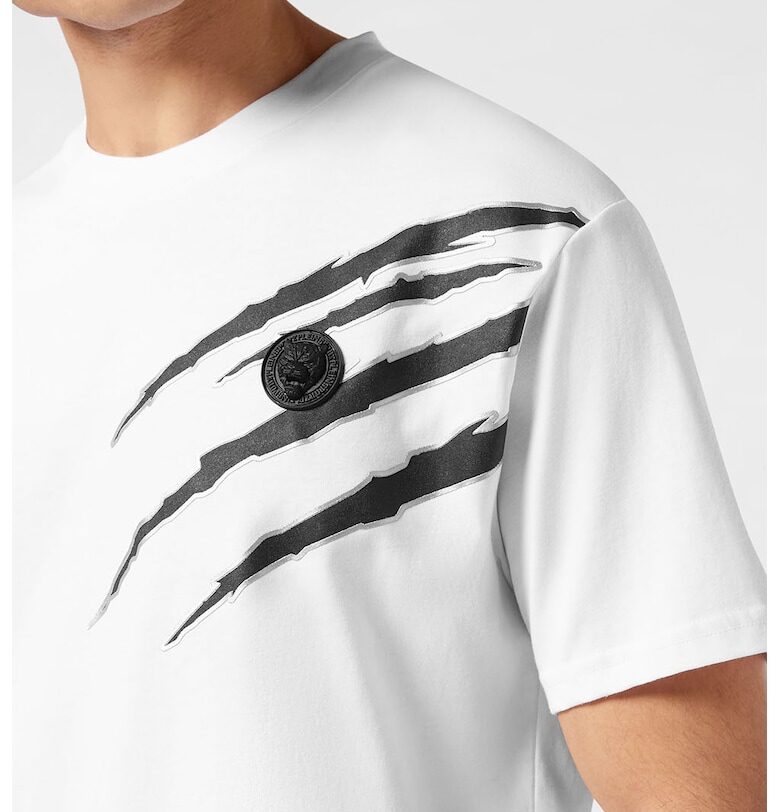 Тениска с лого на гърба - Бял/Черен/Сребрист Plein Sport