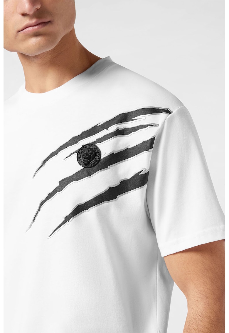 Тениска с лого на гърба - Бял/Черен/Сребрист Plein Sport