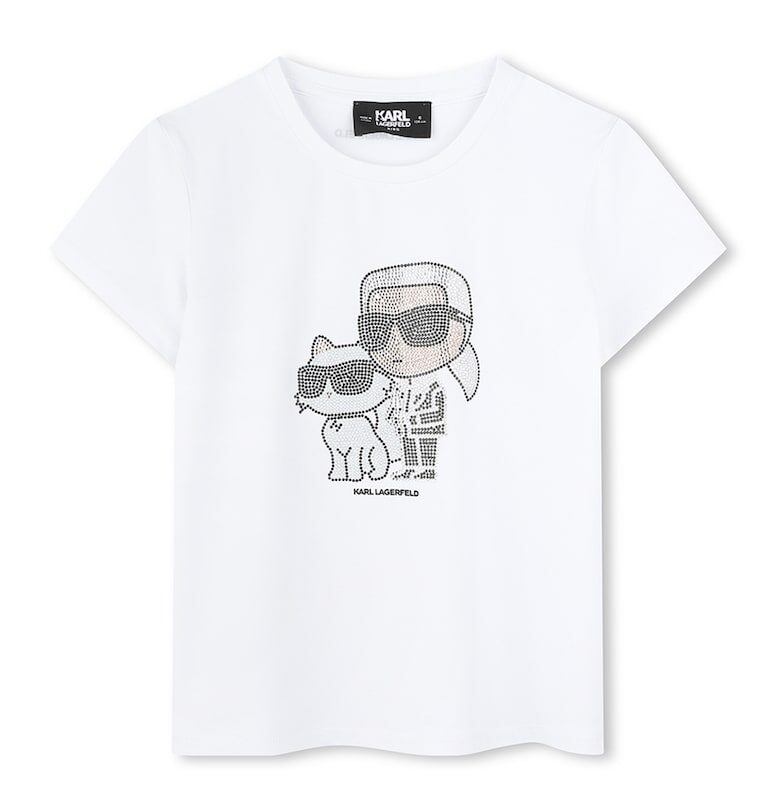 Тениска с модал с декоративни камъни KARL LAGERFELD KIDS