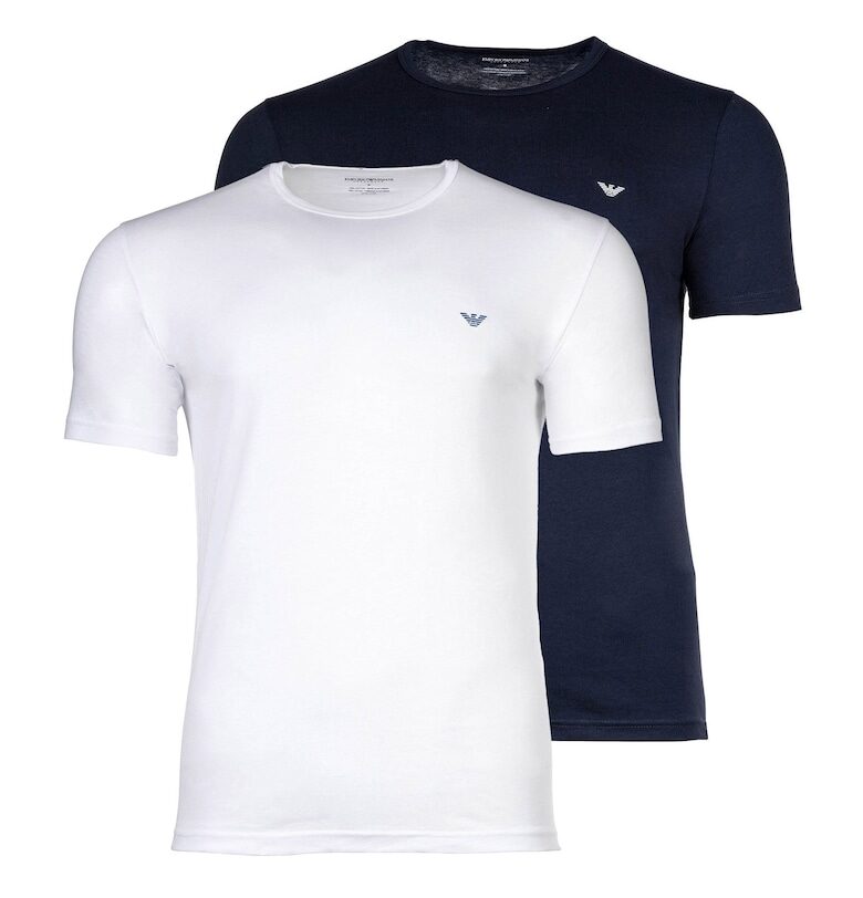 Тениска с овално деколте - 2 броя - Бял/Син Emporio Armani