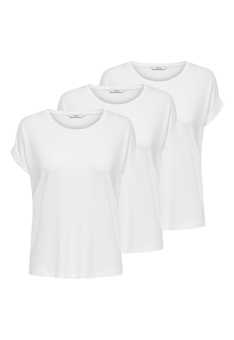 Тениска с овално деколте - 3 броя - Бял Only