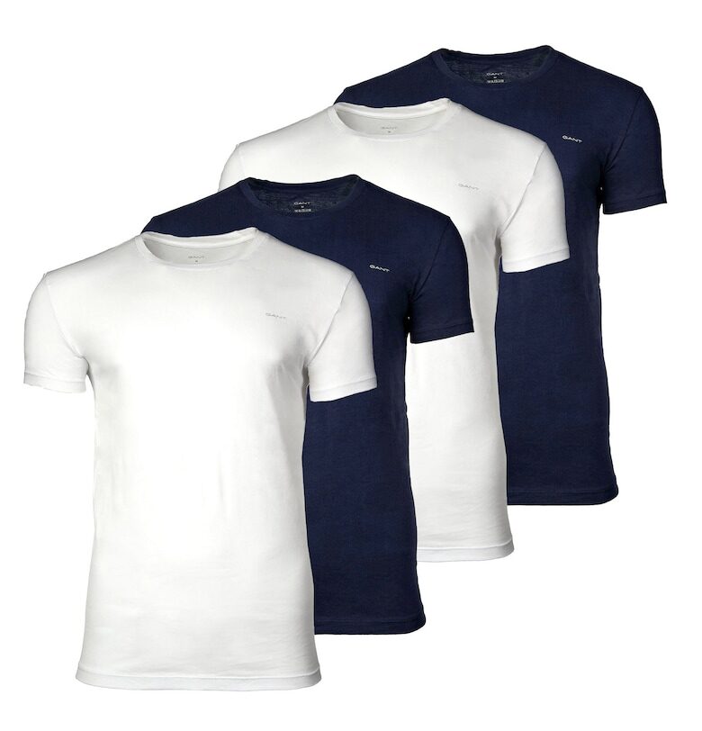 Тениска с овално деколте - 4 броя - Бял/Тъмносин Gant