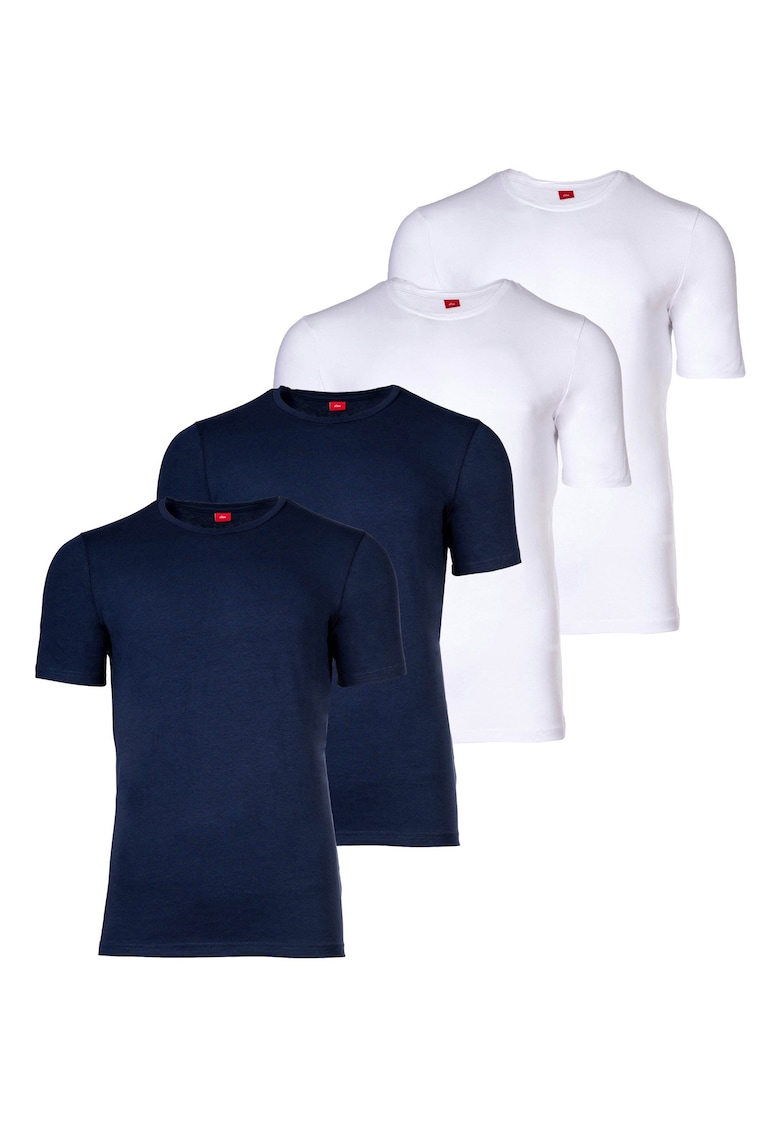 Тениска с овално деколте - 4 броя - Бял/Тъмносин sOliver