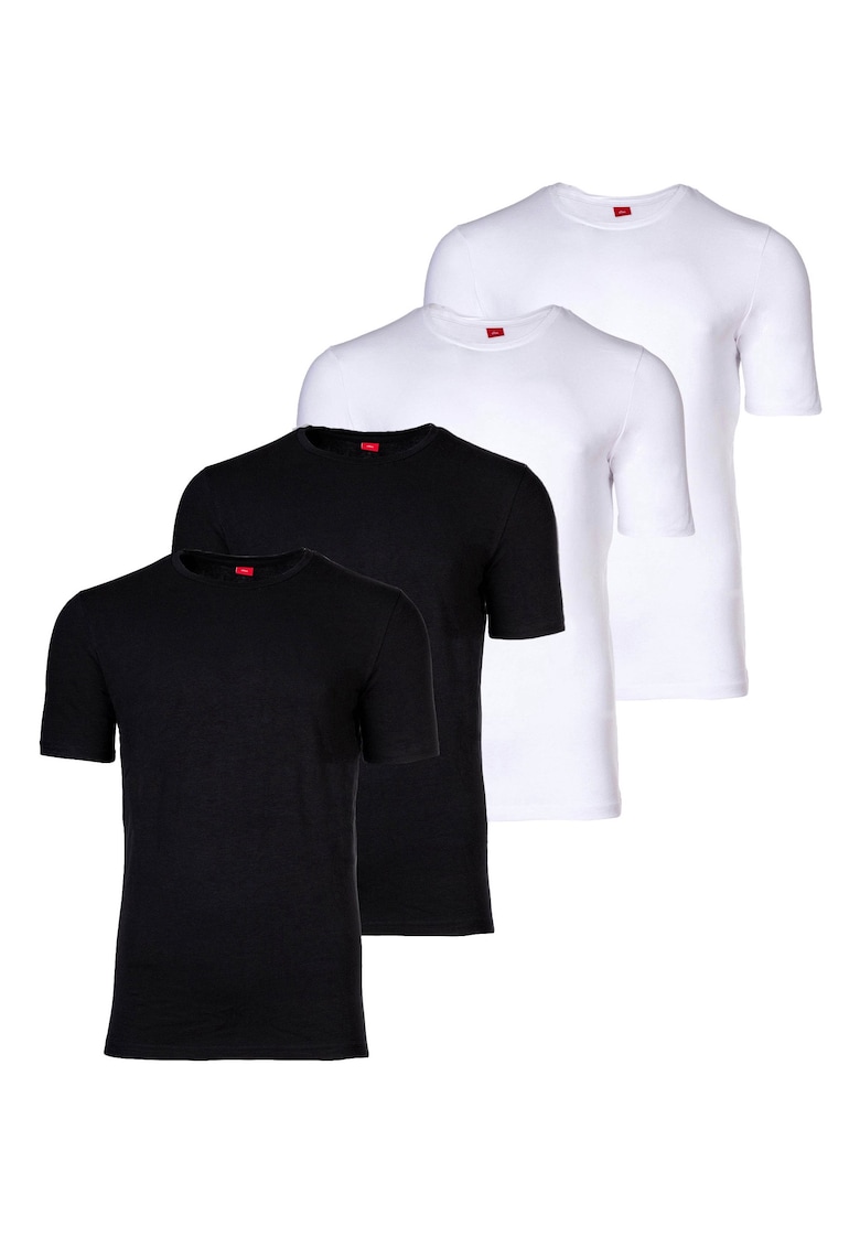 Тениска с овално деколте - 4 броя - Бял/Черен sOliver