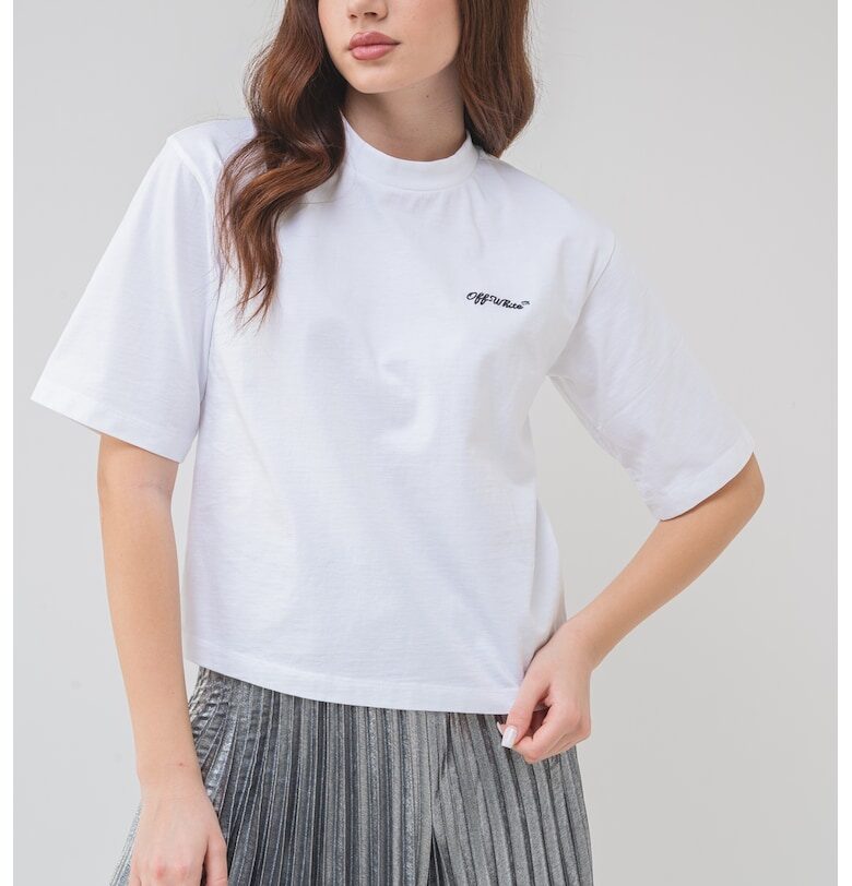 Тениска с овално деколте и бродиран надпис - Избеляло черно/Бял OFF-WHITE