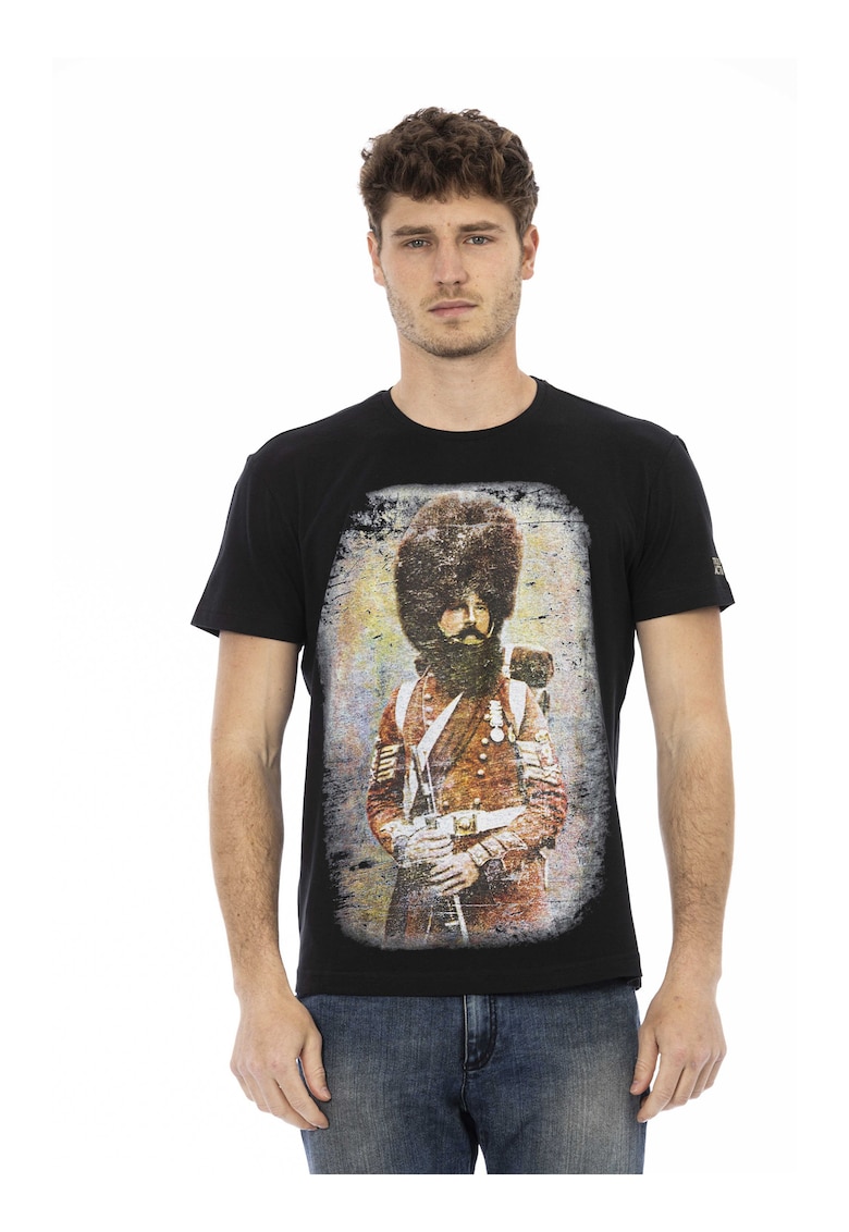 Тениска с овално деколте и графика - Черен Trussardi