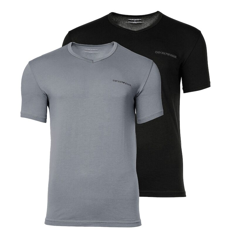 Тениска с овално деколте и лого - 2 броя - Черен/Сив Emporio Armani
