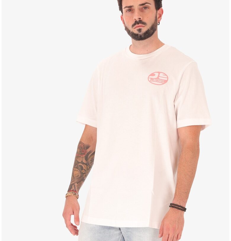 Тениска с овално деколте и лого - Бял Diesel