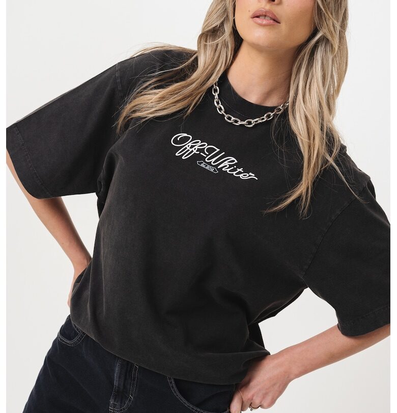 Тениска с овално деколте и лого - Бял/Тъмнокафяв OFF-WHITE