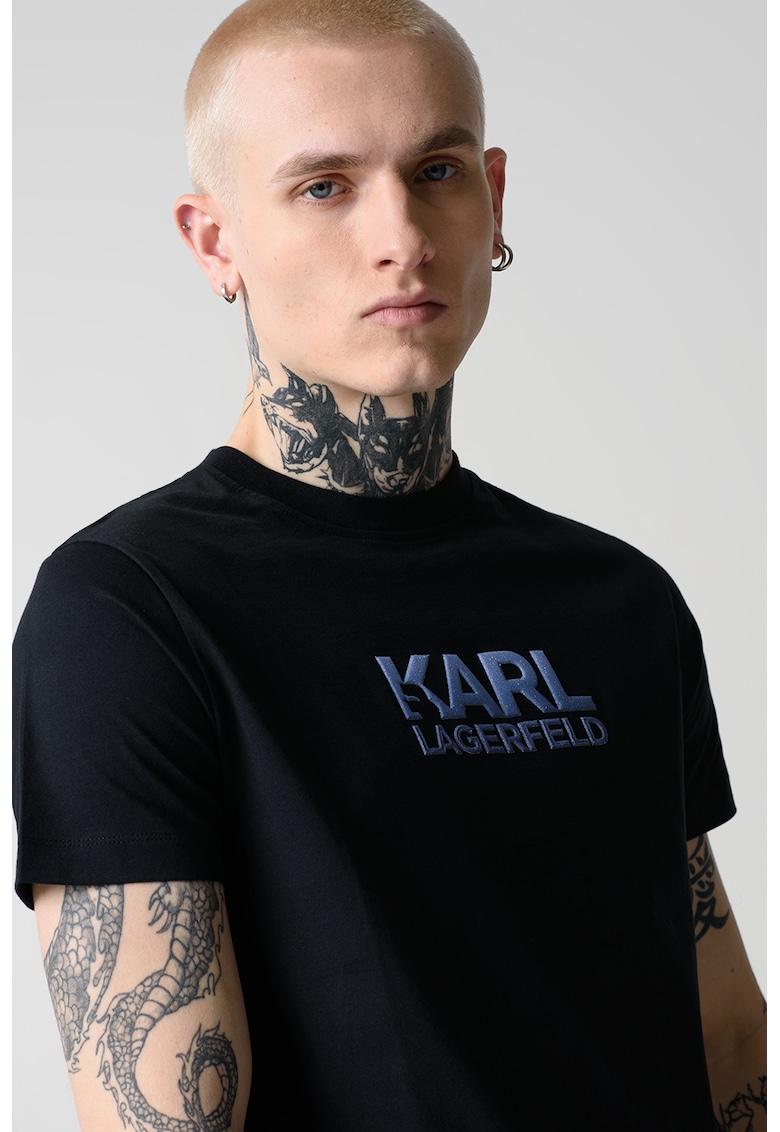 Тениска с овално деколте и лого - Ултрамарин синьо Karl Lagerfeld