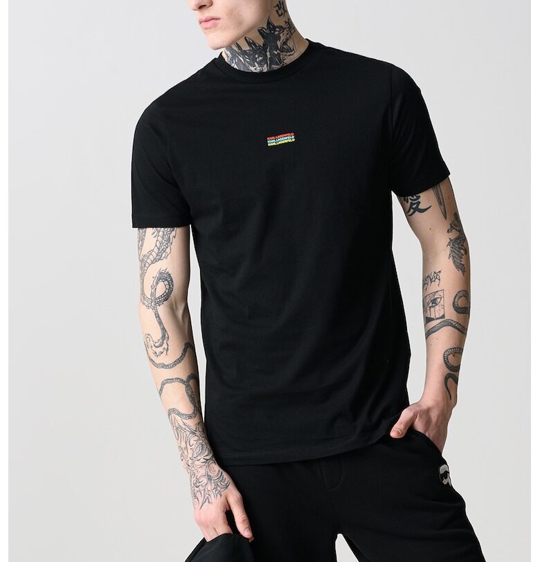 Тениска с овално деколте и лого - Черен Karl Lagerfeld