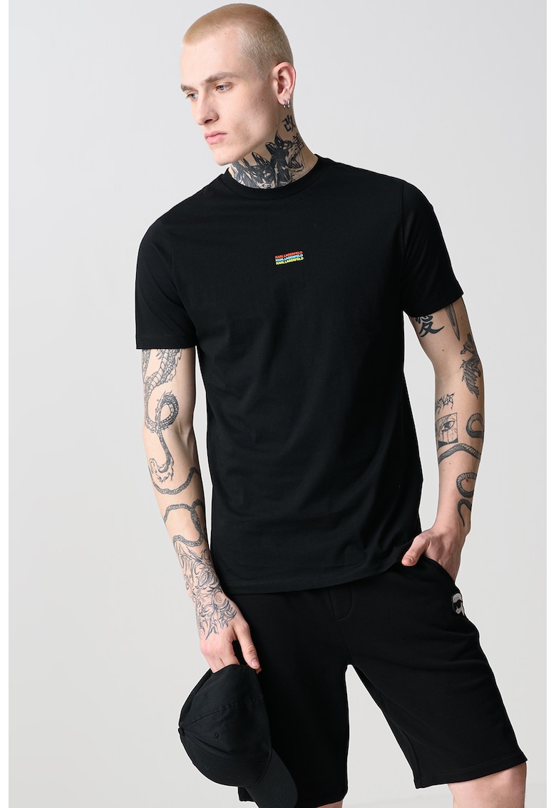 Тениска с овално деколте и лого - Черен Karl Lagerfeld