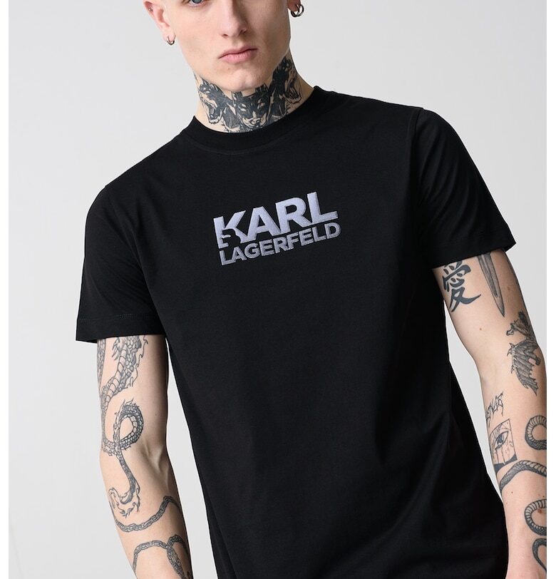Тениска с овално деколте и лого - Черен Karl Lagerfeld
