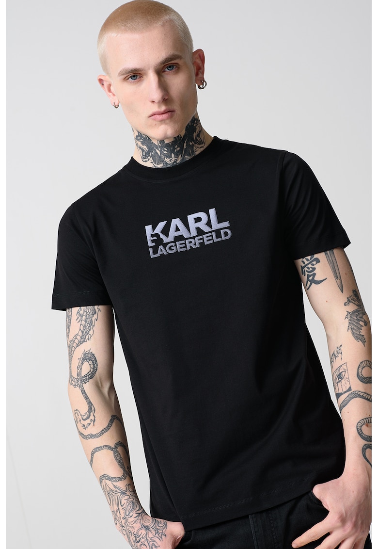 Тениска с овално деколте и лого - Черен Karl Lagerfeld