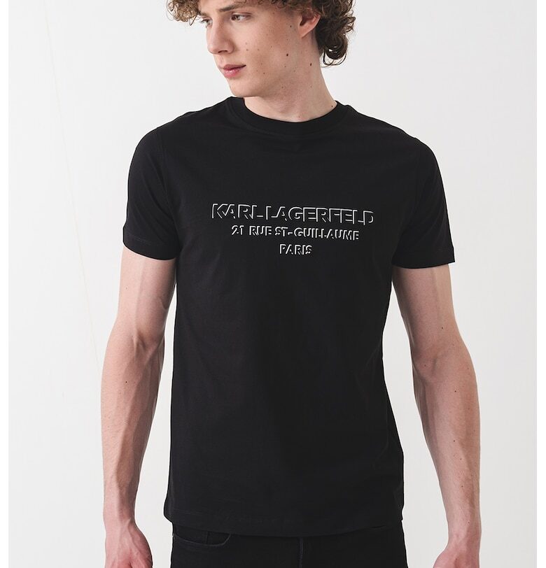 Тениска с овално деколте и лого - Черен Karl Lagerfeld
