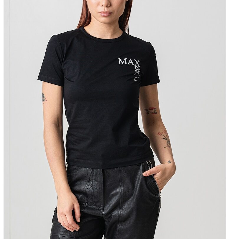 Тениска с овално деколте и лого - Черен MaxCo