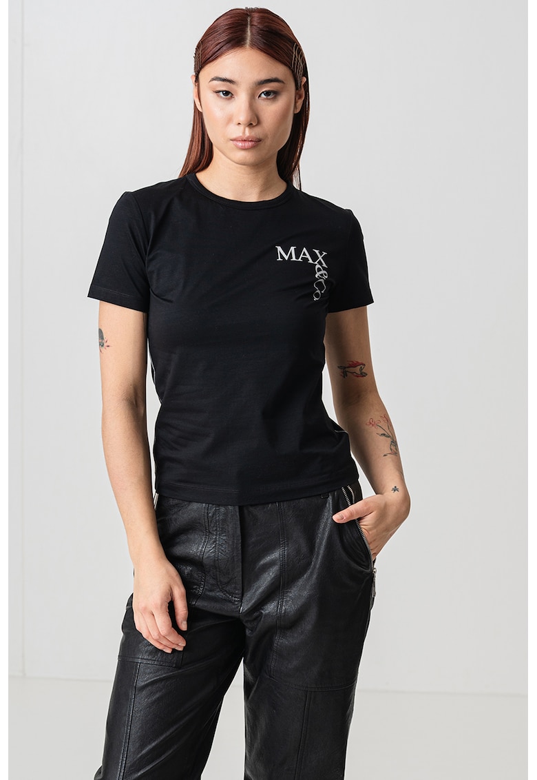 Тениска с овално деколте и лого - Черен MaxCo