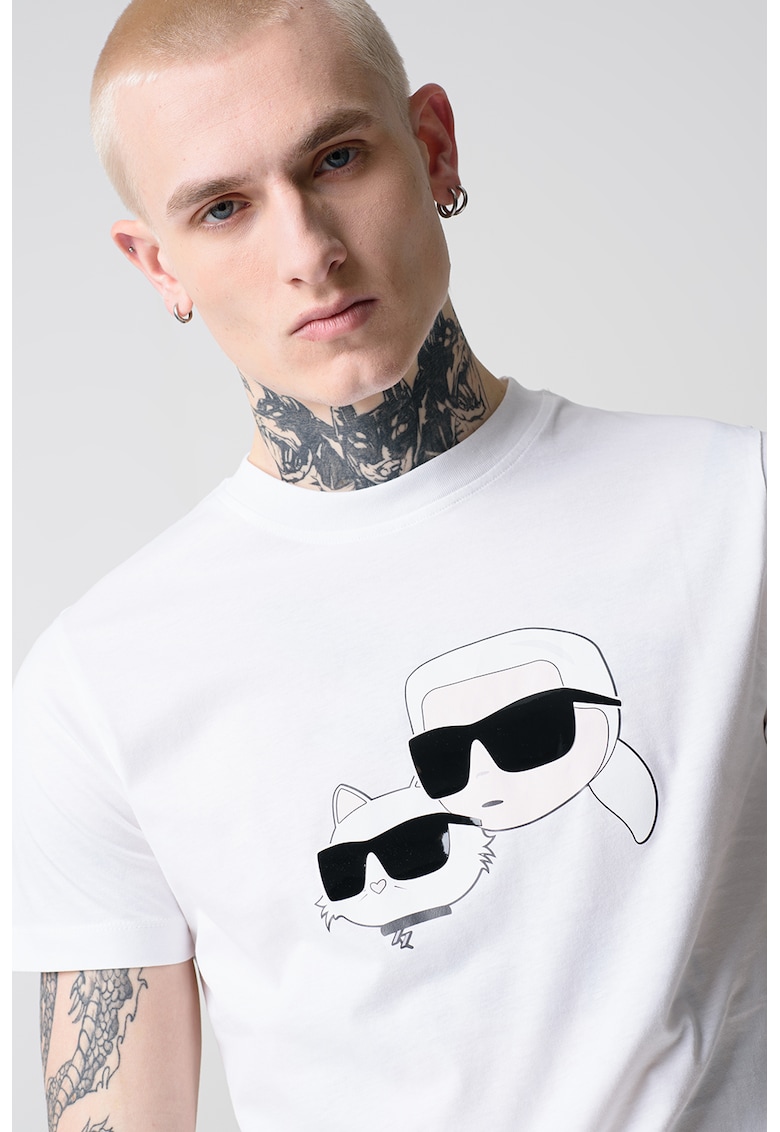 Тениска с овално деколте и лого - Черен/Бял Karl Lagerfeld