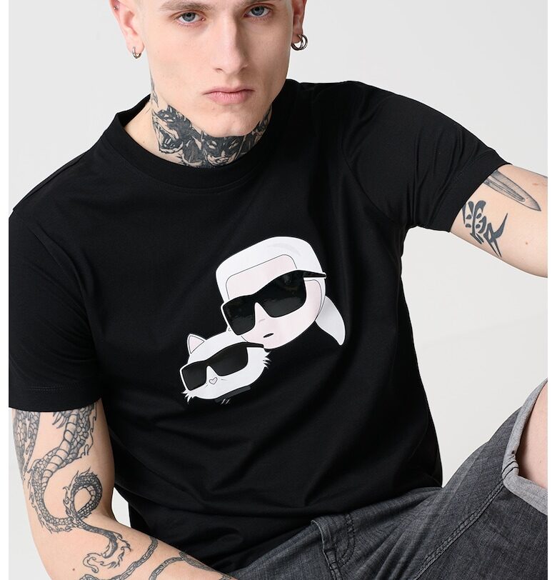 Тениска с овално деколте и лого - Черен/Мръснобял Karl Lagerfeld