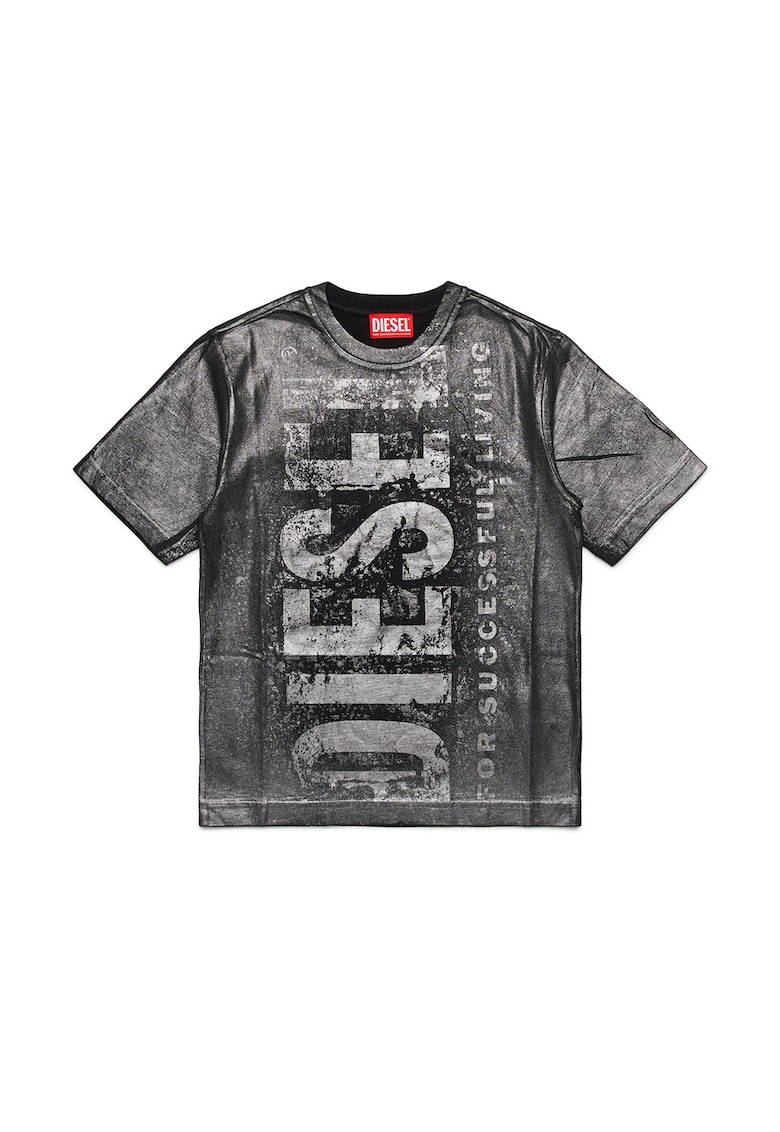 Тениска с овално деколте и лого - Черен/Сив Diesel