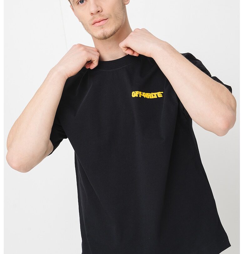 Тениска с овално деколте и надпис - Бял/Черен/Жълт OFF-WHITE