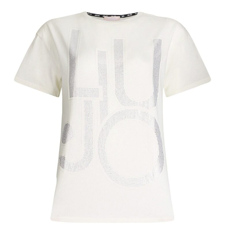 Тениска с овално деколте и пайети - Мръснобял/Сребрист Liu Jo