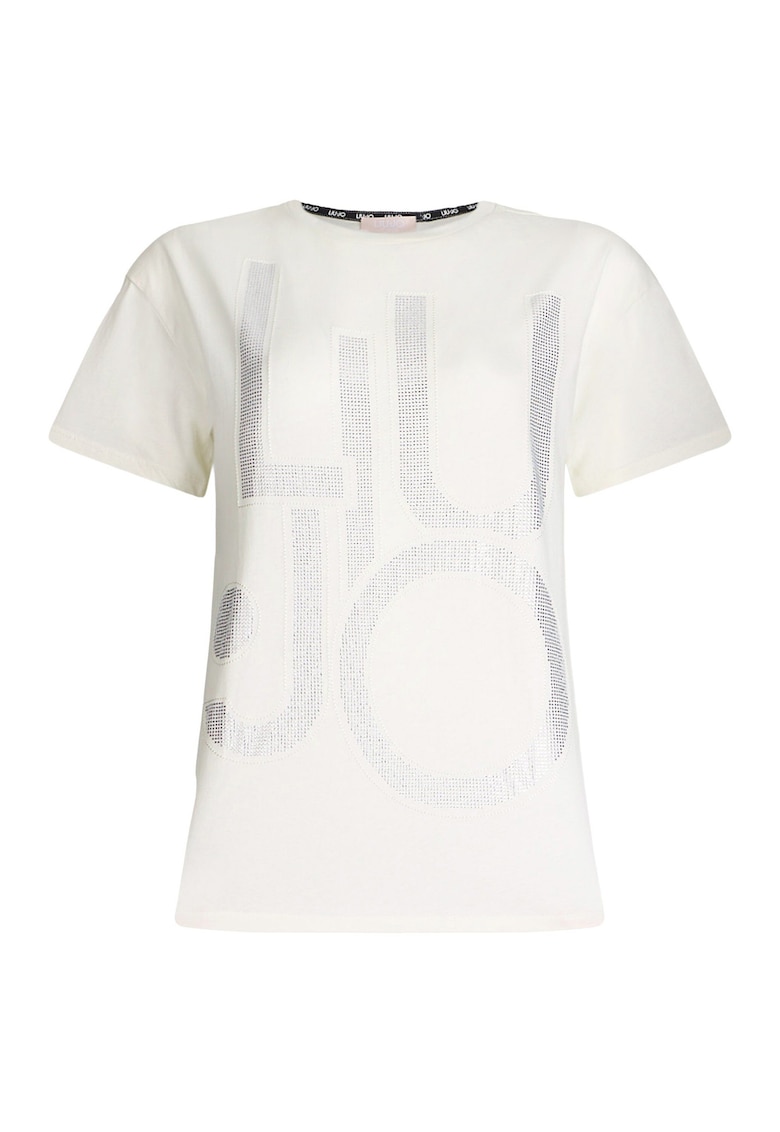 Тениска с овално деколте и пайети - Мръснобял/Сребрист Liu Jo