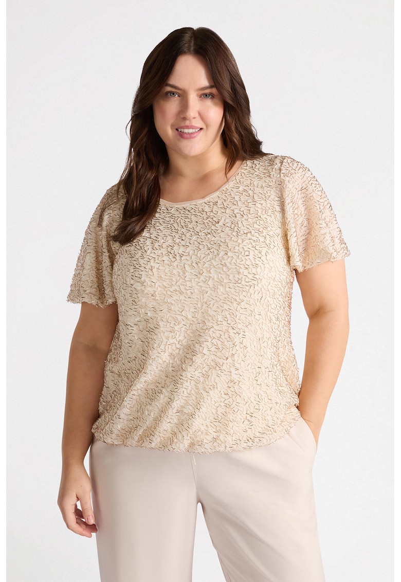 Тениска с овално деколте и пайети - Светло бежово Fiorella Rubino