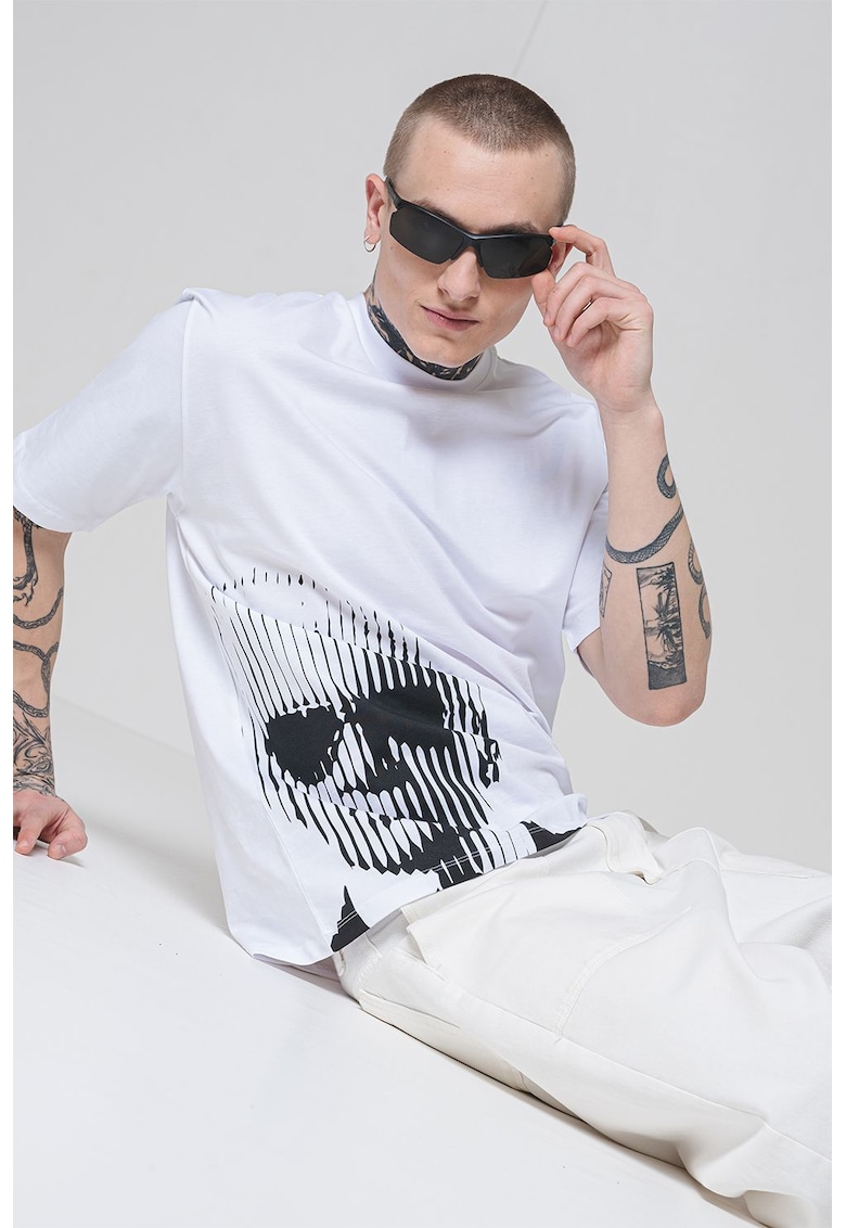 Тениска с овално деколте и принт - Бял/Черен Karl Lagerfeld