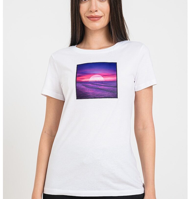 Тениска с овално деколте и фотопринт - Бял ARMANI EXCHANGE