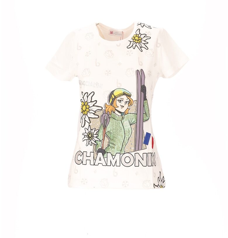 Тениска с овално деколте и шарка - Бял BRACCIALINI