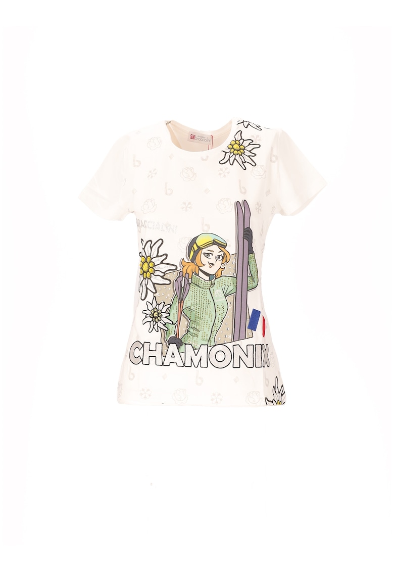 Тениска с овално деколте и шарка - Бял BRACCIALINI