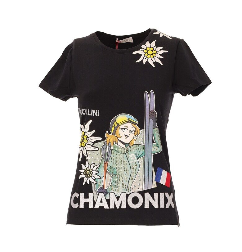 Тениска с овално деколте и шарка - Черен BRACCIALINI