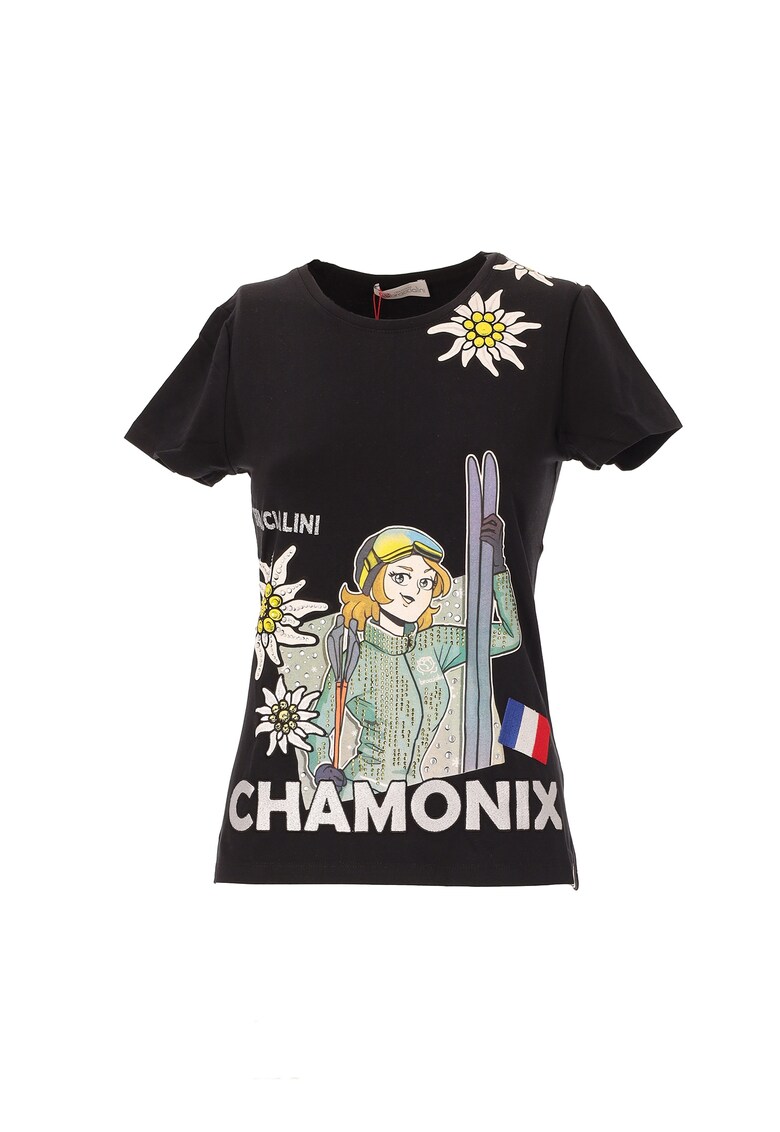 Тениска с овално деколте и шарка - Черен BRACCIALINI