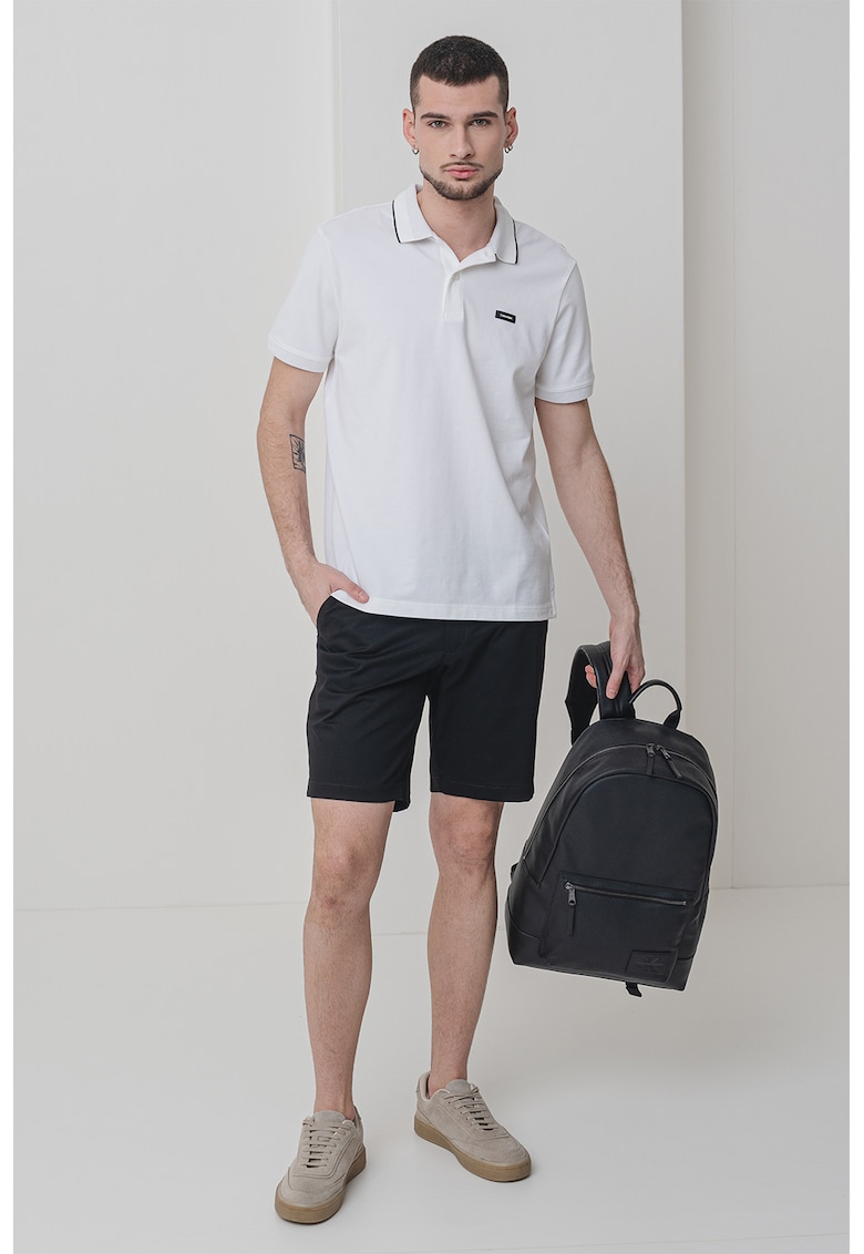 Тениска с органичен памук и яка - Черен/Бял CALVIN KLEIN