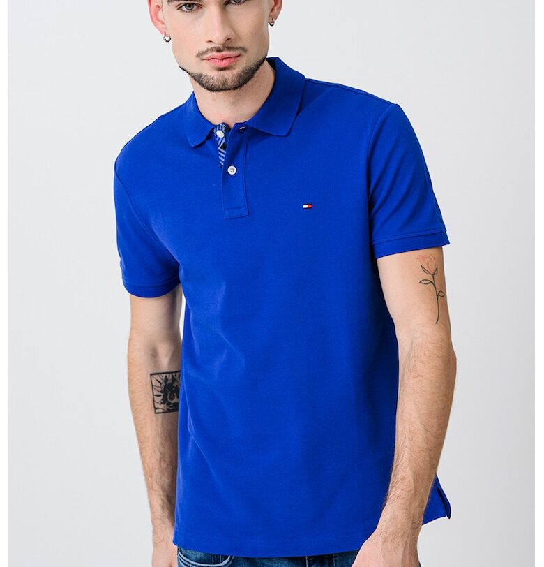 Тениска с органичен памук с яка - Кралско Синьо Tommy Hilfiger