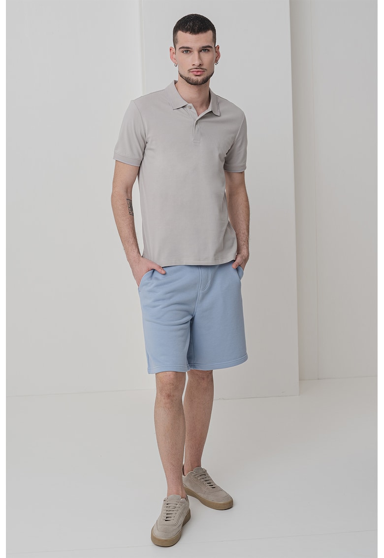 Тениска с органичен памук с яка - Светло кафяво CALVIN KLEIN