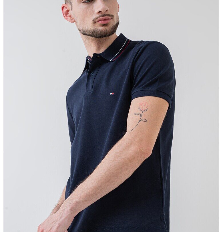 Тениска с органичен памук с яка - Тъмносин Tommy Hilfiger