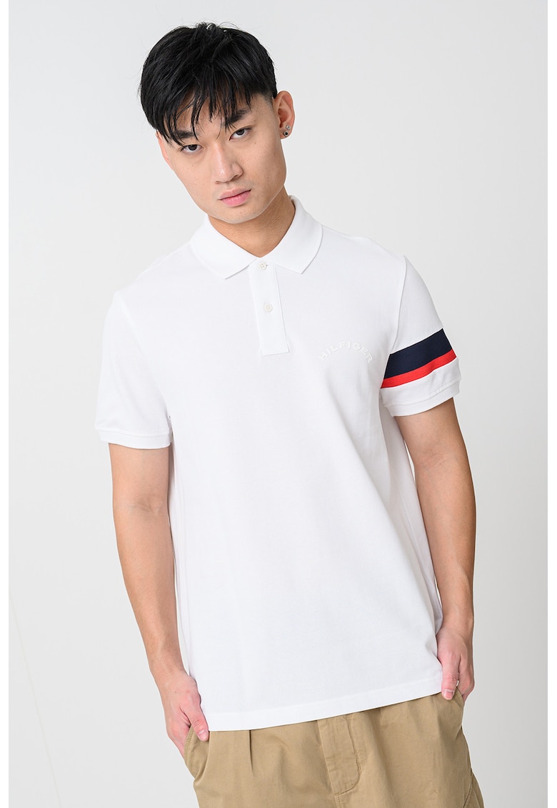 Тениска с органичен памук с яка - Червен/Бял/Ултрамарин синьо Tommy Hilfiger